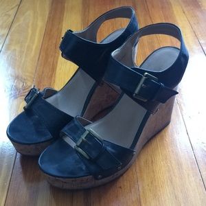 Black strappy Wedges